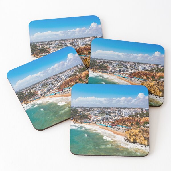 Item preview, Amazing view from the sky of town Olhos de Agua in Albufeira, Algarve, Portugal. Aerial coastal view of town Olhos de Agua, Albufeira area, Algarve, Portugal. designed and sold by Framed Horizons.