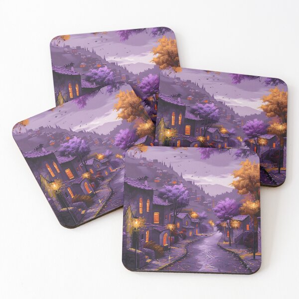 Item preview, Charming autumn street with glowing lights at dusk designed and sold by Artessie.
