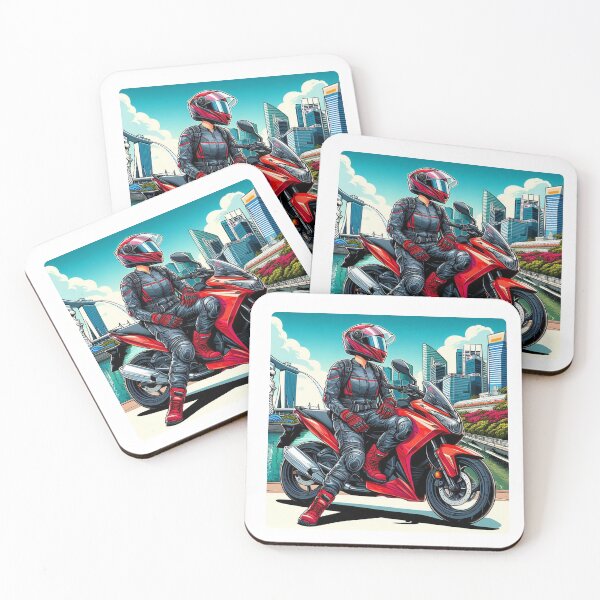 Item preview, Female Motorcyclist Taking a Break in Singapore – Stylish AI Design for Touring, Travel, and City Lovers on Apparel & Gear designed and sold by knalpot-design.