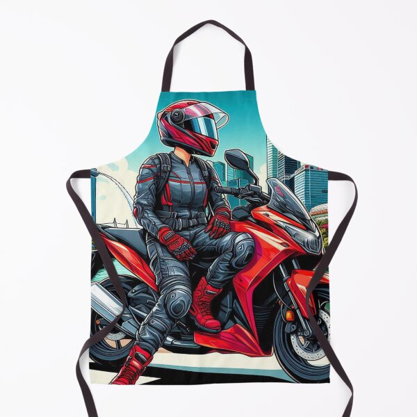 Item preview, Female Motorcyclist Taking a Break in Singapore – Stylish AI Design for Touring, Travel, and City Lovers on Apparel & Gear designed and sold by knalpot-design.