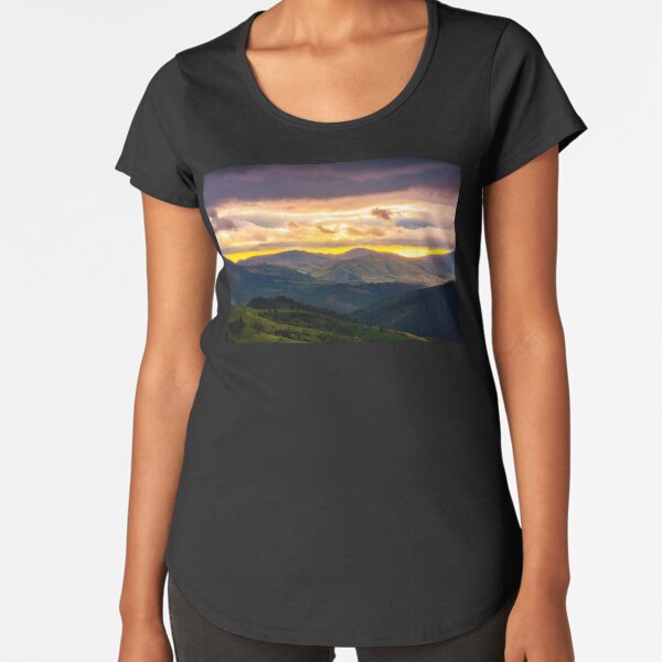 mountain rural area in springtime at cloudy sunset Premium Scoop T-Shirt