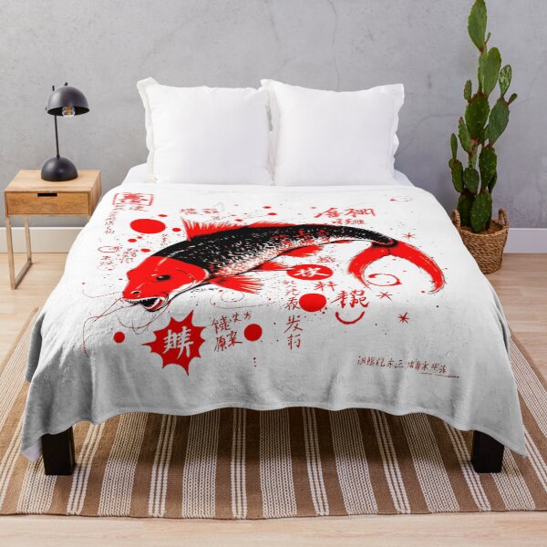 Item preview, Koi fish in japan style manga anime ink drawing kanji black red designed and sold by VonKalt.