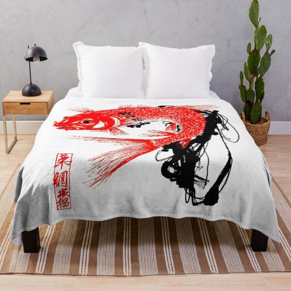 Item preview, Koi fish in japan style manga anime ink drawing kanji black red designed and sold by VonKalt.