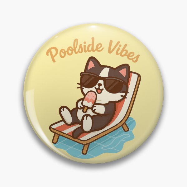 Item preview, Kawaii Cat Relaxing Poolside – Poolside Vibes designed and sold by GinColorist.