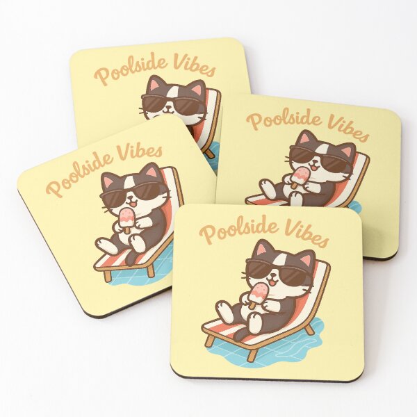 Item preview, Kawaii Cat Relaxing Poolside – Poolside Vibes designed and sold by GinColorist.