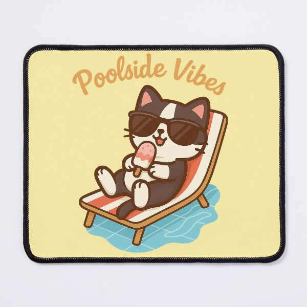 Item preview, Kawaii Cat Relaxing Poolside – Poolside Vibes designed and sold by GinColorist.