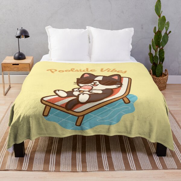 Item preview, Kawaii Cat Relaxing Poolside – Poolside Vibes designed and sold by GinColorist.