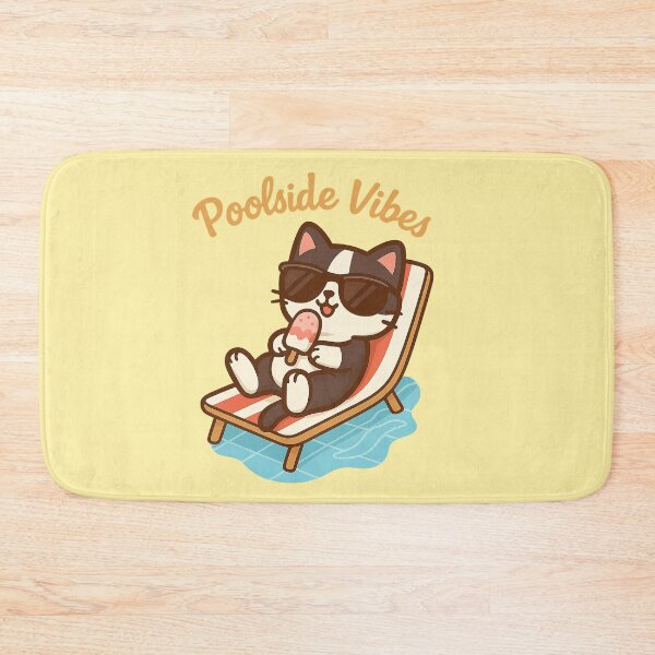 Item preview, Kawaii Cat Relaxing Poolside – Poolside Vibes designed and sold by GinColorist.