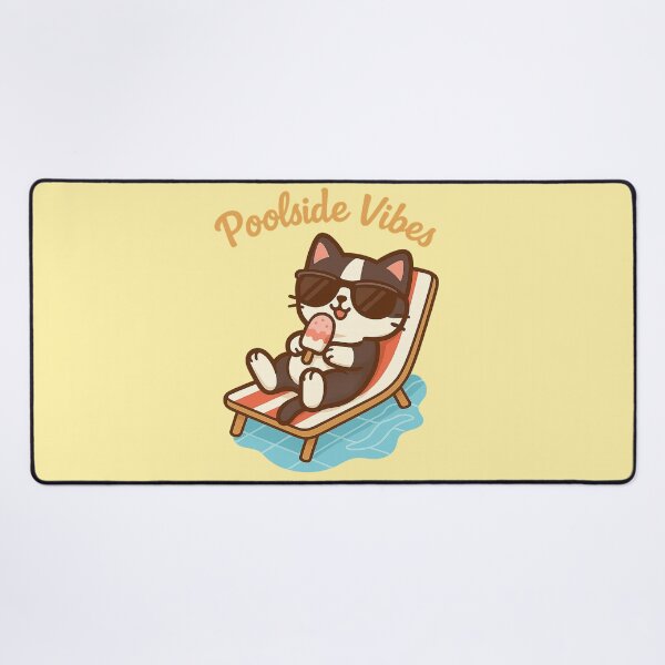 Item preview, Kawaii Cat Relaxing Poolside – Poolside Vibes designed and sold by GinColorist.