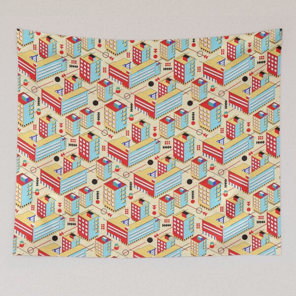 Item preview, Bauhaus City Architecture with Buildings in Bright Primary Colors designed and sold by vinpauld.