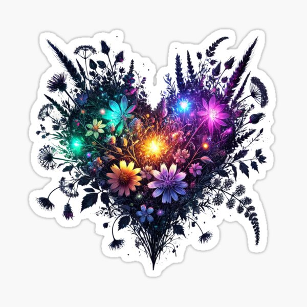 Vista previa del artículo con la obra «Ilustración de fantasía de corazón floral de neón brillante», diseñado y vendido por KaanSongwut.