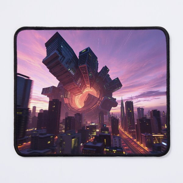Item preview, Futuristic City Portal: Megastructure Above Urban Sprawl designed and sold by RudArtAI.