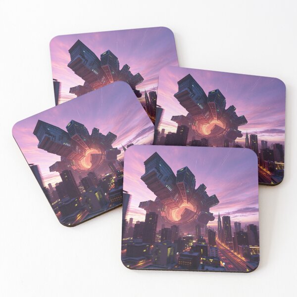 Item preview, Futuristic City Portal: Megastructure Above Urban Sprawl designed and sold by RudArtAI.