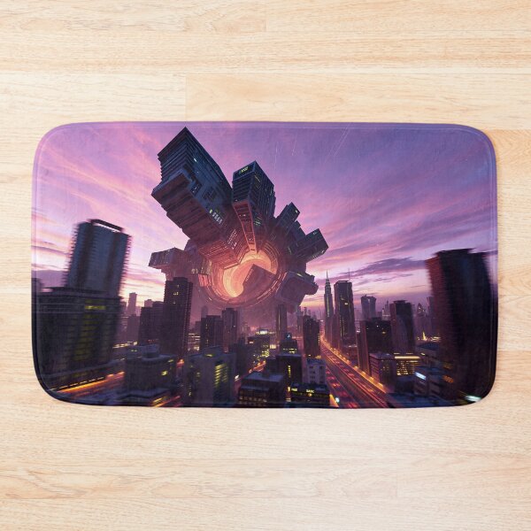 Item preview, Futuristic City Portal: Megastructure Above Urban Sprawl designed and sold by RudArtAI.