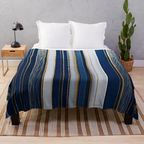 Item preview, Elegant Stripes Pattern Blue White Gold designed and sold by Lee Hiller Designs.