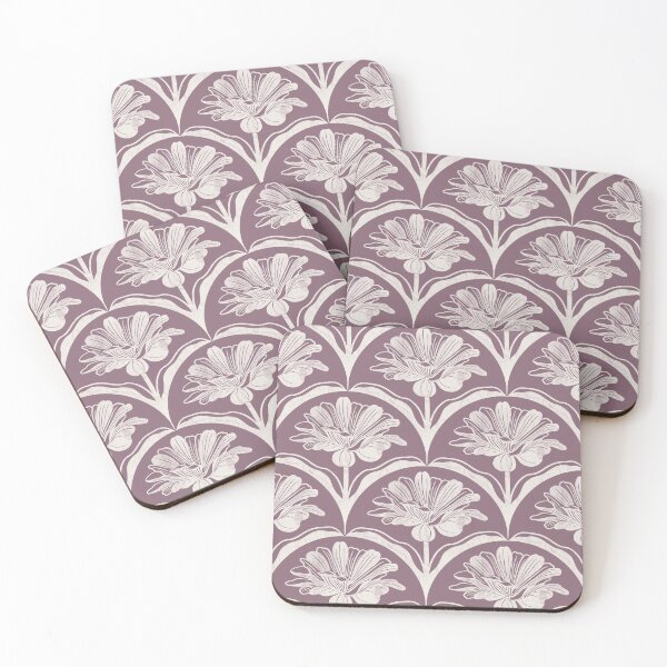 Item preview, Floral Scallop Block Print Pattern - Plum Dandy & Ibis White  designed and sold by chrisdembinski.
