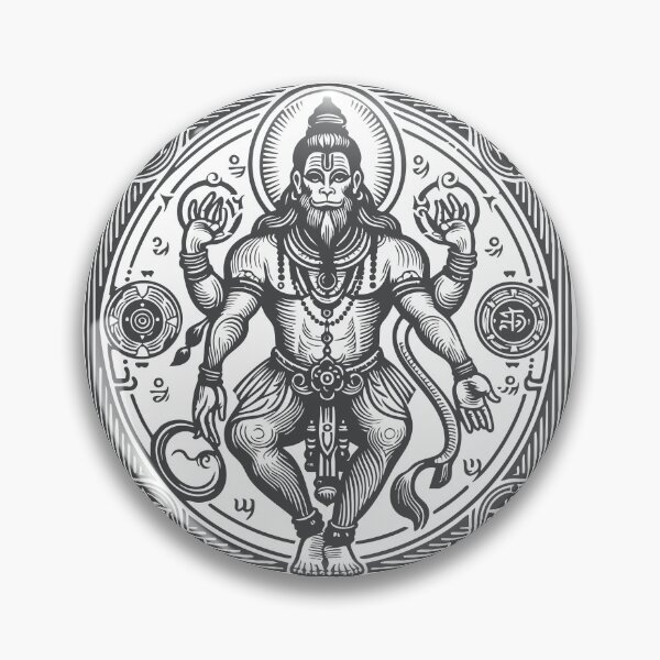 Item preview, Hanuman with chakras in woodcut style and charcoal color designed and sold by ZOXOFO.