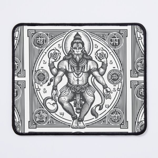 Item preview, Hanuman with chakras in woodcut style and charcoal color designed and sold by ZOXOFO.
