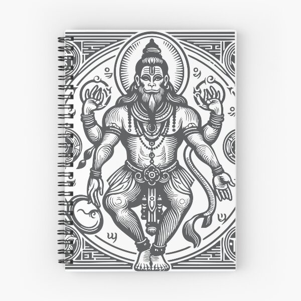 Item preview, Hanuman with chakras in woodcut style and charcoal color designed and sold by ZOXOFO.