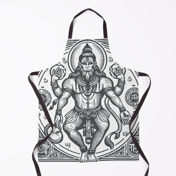 Item preview, Hanuman with chakras in woodcut style and charcoal color designed and sold by ZOXOFO.