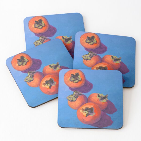 Item preview, Electric persimmons on a blue background designed and sold by Golden Thistle Studio.