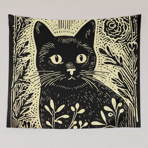 Item preview, Cat linocut designed and sold by Hiro-print.
