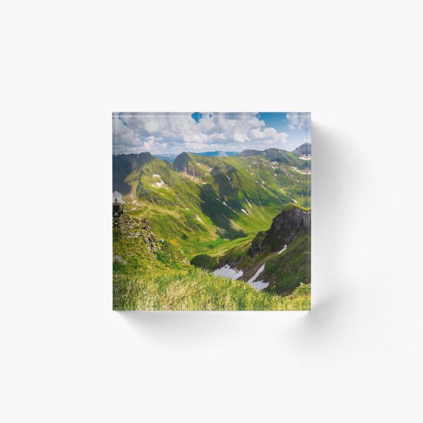 valley with snow in summer mountains Acrylic Block