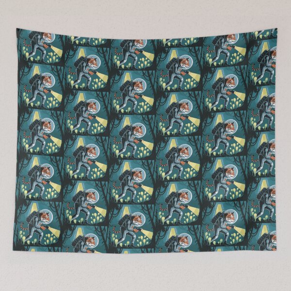 Item preview, Retro Sci-Fi Tiger Astronaut Jungle Expedition designed and sold by Into The Rabbit Hole.