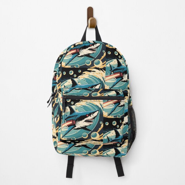 Item preview, Retro Sci-Fi Rocket Shark in Cosmic Waves designed and sold by Into The Rabbit Hole.