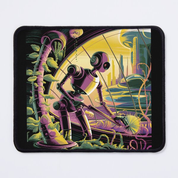Item preview, Retro Futuristic Robot Gardener in Space Greenhouse designed and sold by Into The Rabbit Hole.