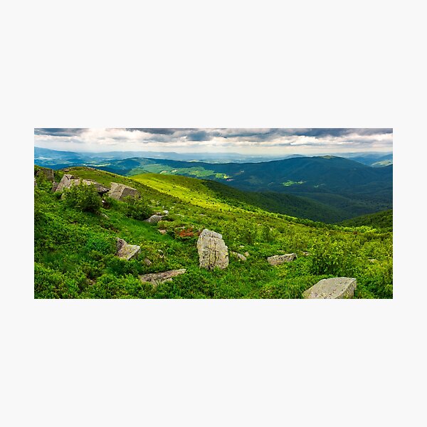 panorama of Runa mountain with boulders on hills Photographic Print