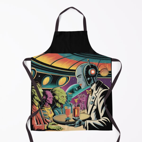 Item preview, Retro Sci-Fi Robot Bartender Serving Alien Patrons designed and sold by Into The Rabbit Hole.
