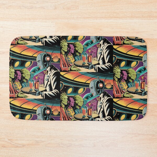 Item preview, Retro Sci-Fi Robot Bartender Serving Alien Patrons designed and sold by Into The Rabbit Hole.