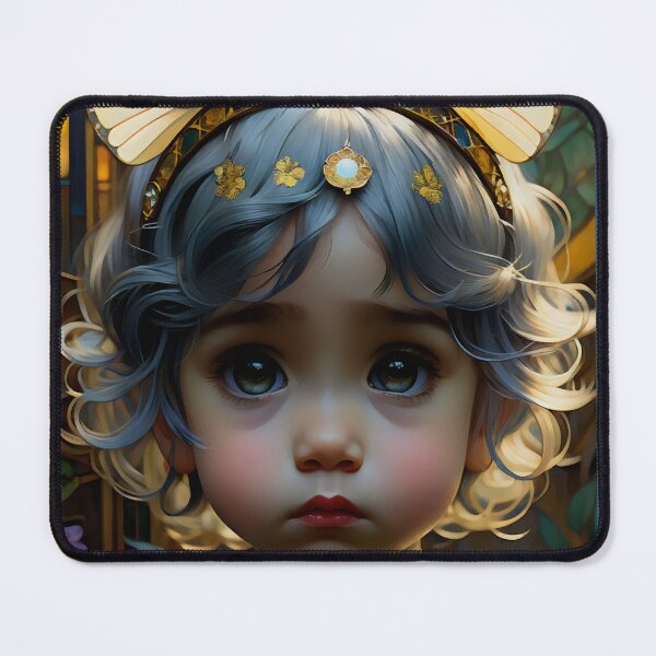 Item preview, Fantasy Kawaii Girl Art with Butterfly Crown - Innocent Child Fairy Portrait designed and sold by Sandy Richter.