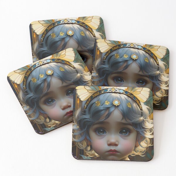 Item preview, Fantasy Kawaii Girl Art with Butterfly Crown - Innocent Child Fairy Portrait designed and sold by Sandy Richter.