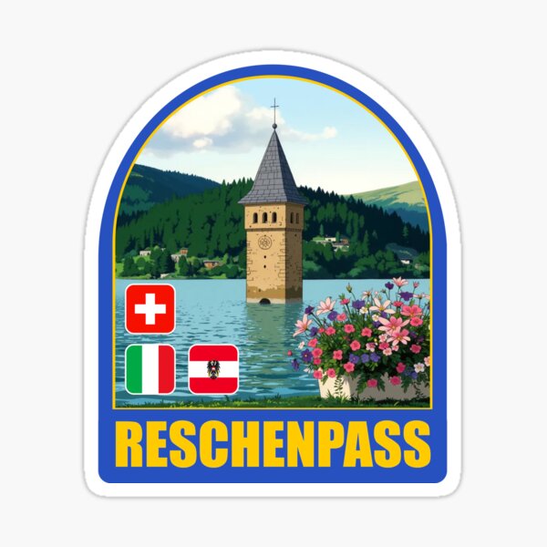 Vista previa del artículo con la obra «Paso Reschen Passo di Resia Lago de la iglesia », diseñado y vendido por sticket-travel.