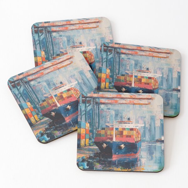 Item preview, Colorful Container Ship Port Painting – Urban Maritime Abstract Art designed and sold by AchaRat.