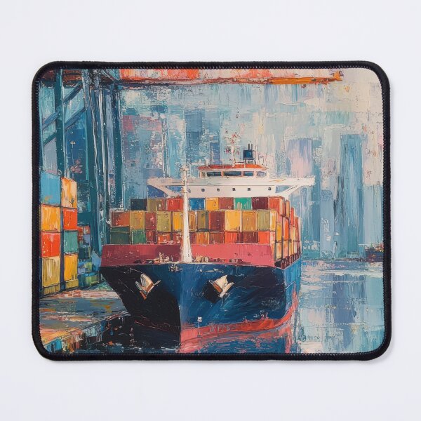 Item preview, Colorful Container Ship Port Painting – Urban Maritime Abstract Art designed and sold by AchaRat.