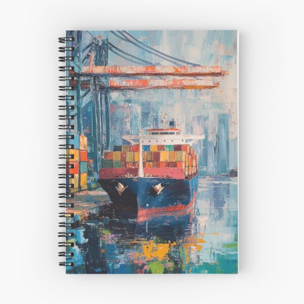 Artikelvorschau, Buntes Containerschiff-Hafengemälde – Urban Maritime Abstrakte Kunst entworfen und verkauft von AchaRat.