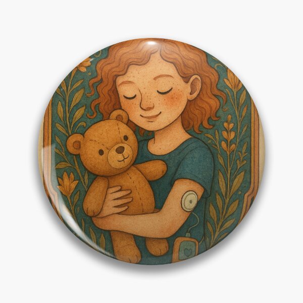 Item preview, T1D Kid with Teddy Bear and Insulin Pump in Art Nouveau Frame designed and sold by Lacritsa .