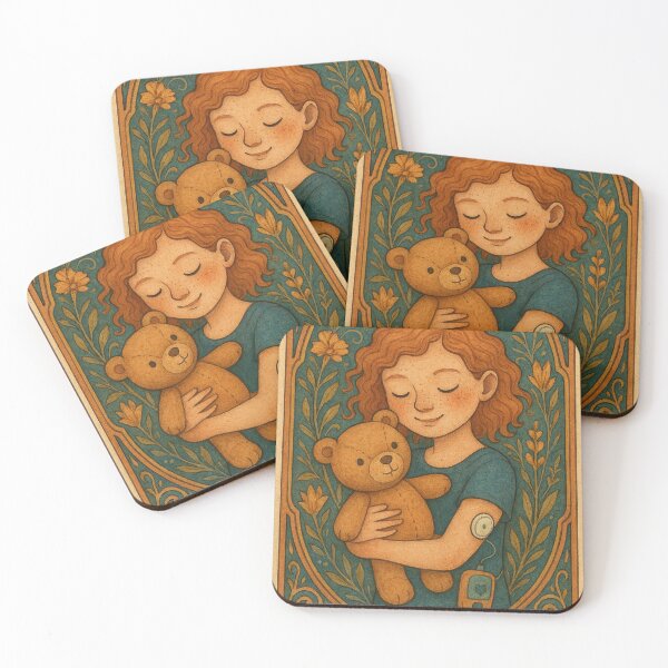 Item preview, T1D Kid with Teddy Bear and Insulin Pump in Art Nouveau Frame designed and sold by Lacritsa .