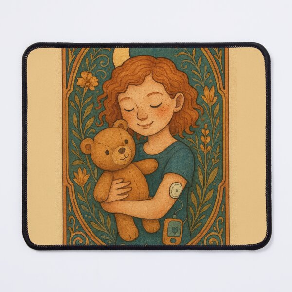 Item preview, T1D Kid with Teddy Bear and Insulin Pump in Art Nouveau Frame designed and sold by Lacritsa .