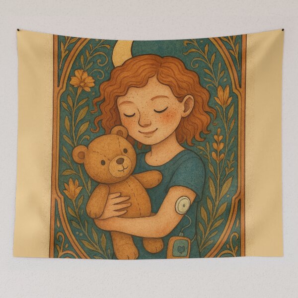Item preview, T1D Kid with Teddy Bear and Insulin Pump in Art Nouveau Frame designed and sold by Lacritsa .