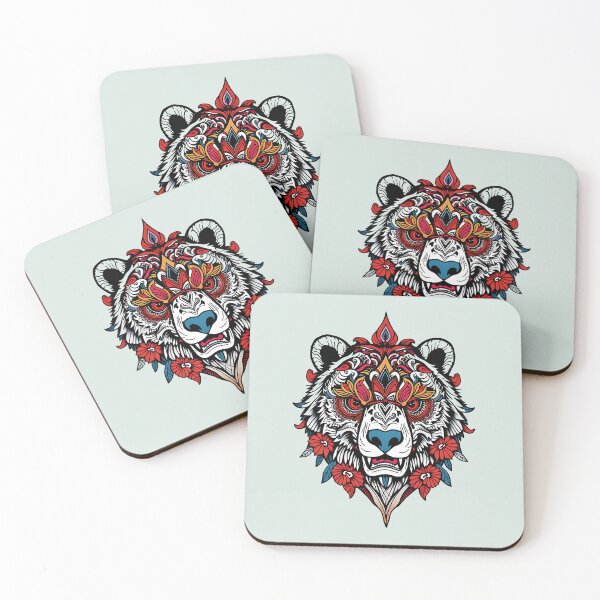 Item preview,  Ornate Tribal Bear Head with Floral Accents designed and sold by ArtMorphStudio.