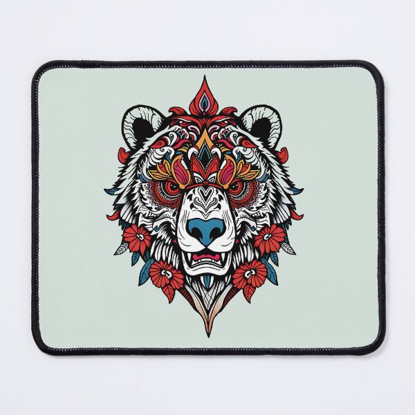 Item preview, Ornate Tribal Bear Head with Floral Accents designed and sold by ArtMorphStudio.