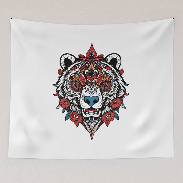 Item preview,  Ornate Tribal Bear Head with Floral Accents designed and sold by ArtMorphStudio.