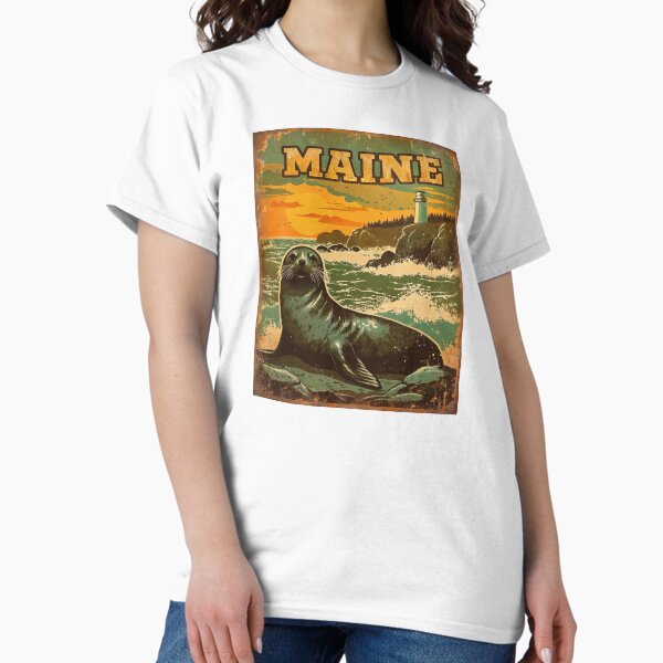 Item preview, Retro Maine Harbor Seal Poster Art designed and sold by PastEcho.