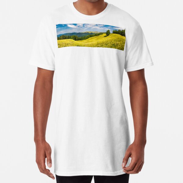 panorama with trees on the grassy hillside Long T-Shirt