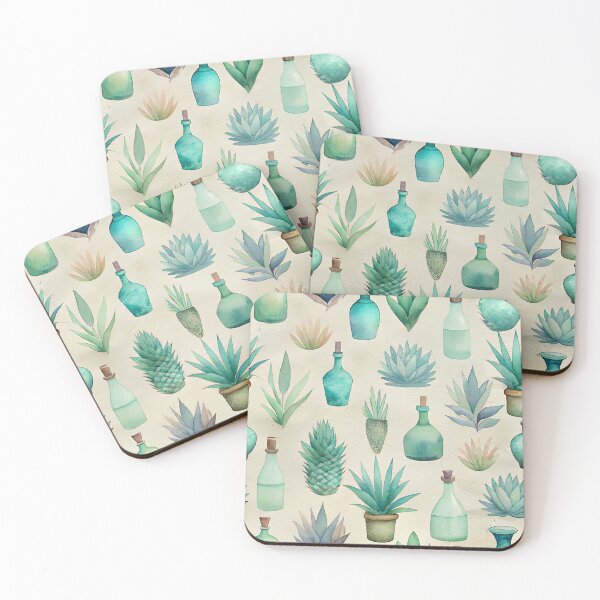 Item preview, cute tequila bottles and gave plants watercolor print designed and sold by dulceguavashop.