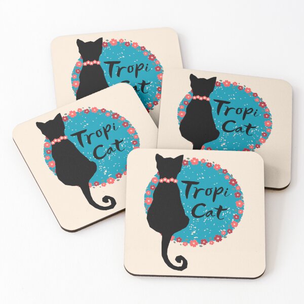 Item preview, Tropi Cat - Black Cat with Aqua Background and flower boarder designed and sold by OozingOut.
